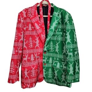 Dec. 25th Christmas Blazer Jacket Tie Reindeer Drinking Beer Mens Size XXL